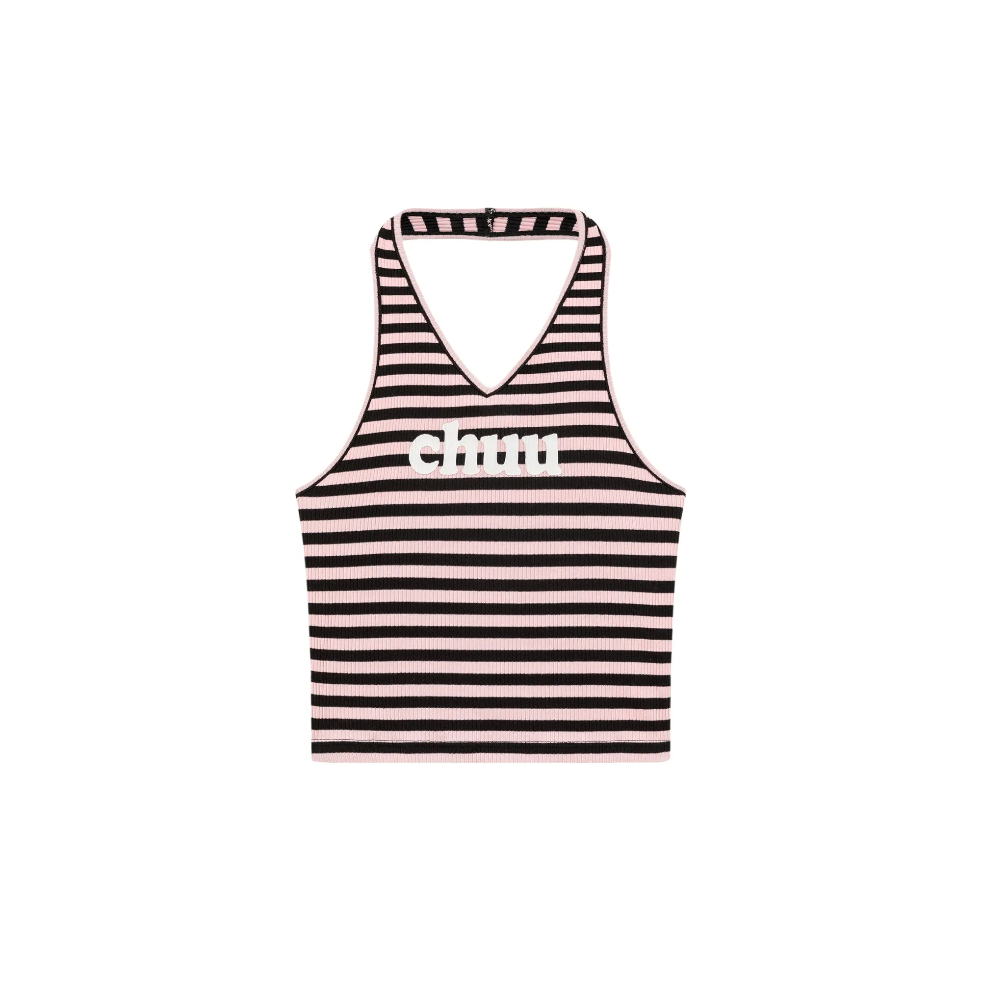 Logo Halter Neck Color Stripe Sleeveless Top