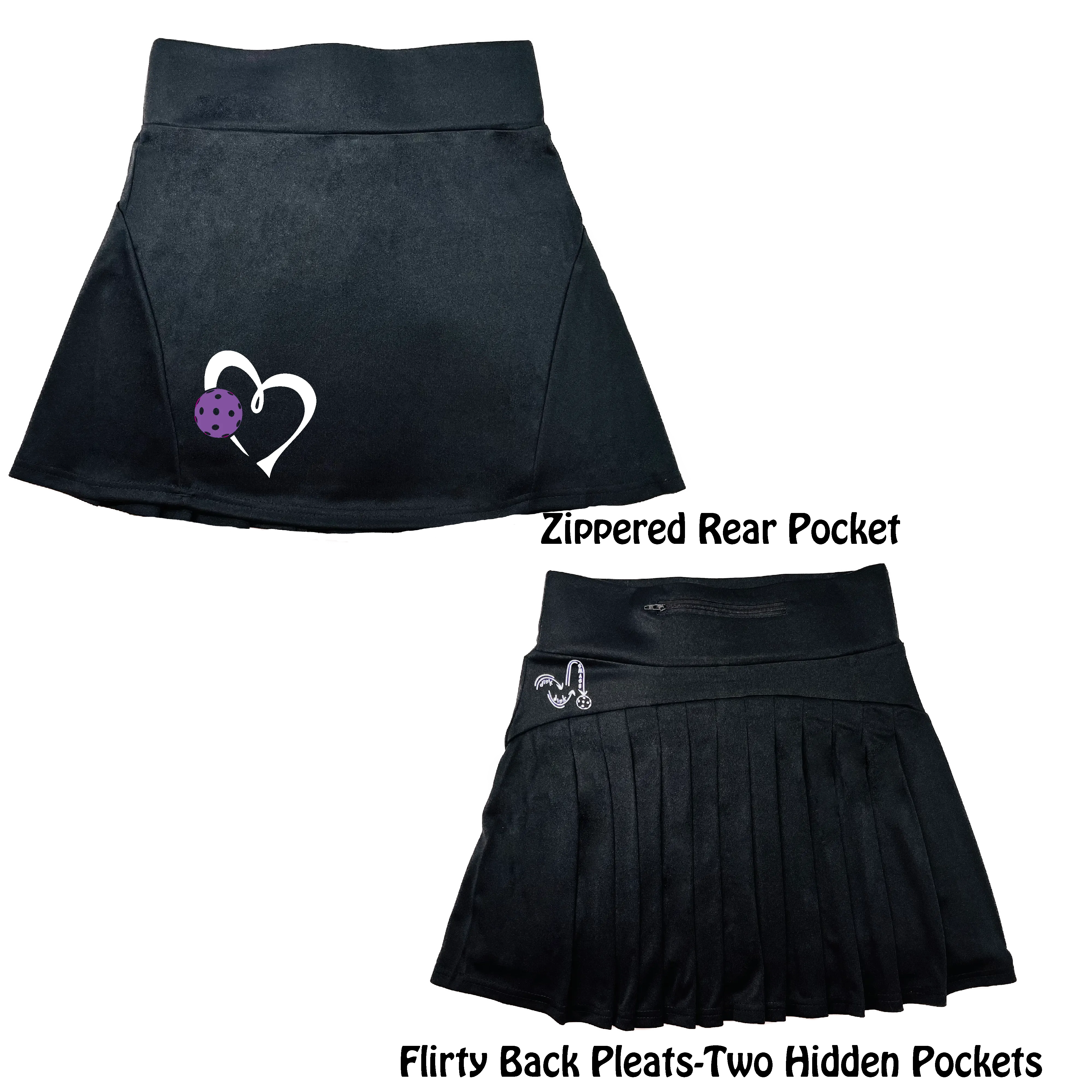 Love Pickleball Heart (Purple) | Women's Flirty Pickleball Skort