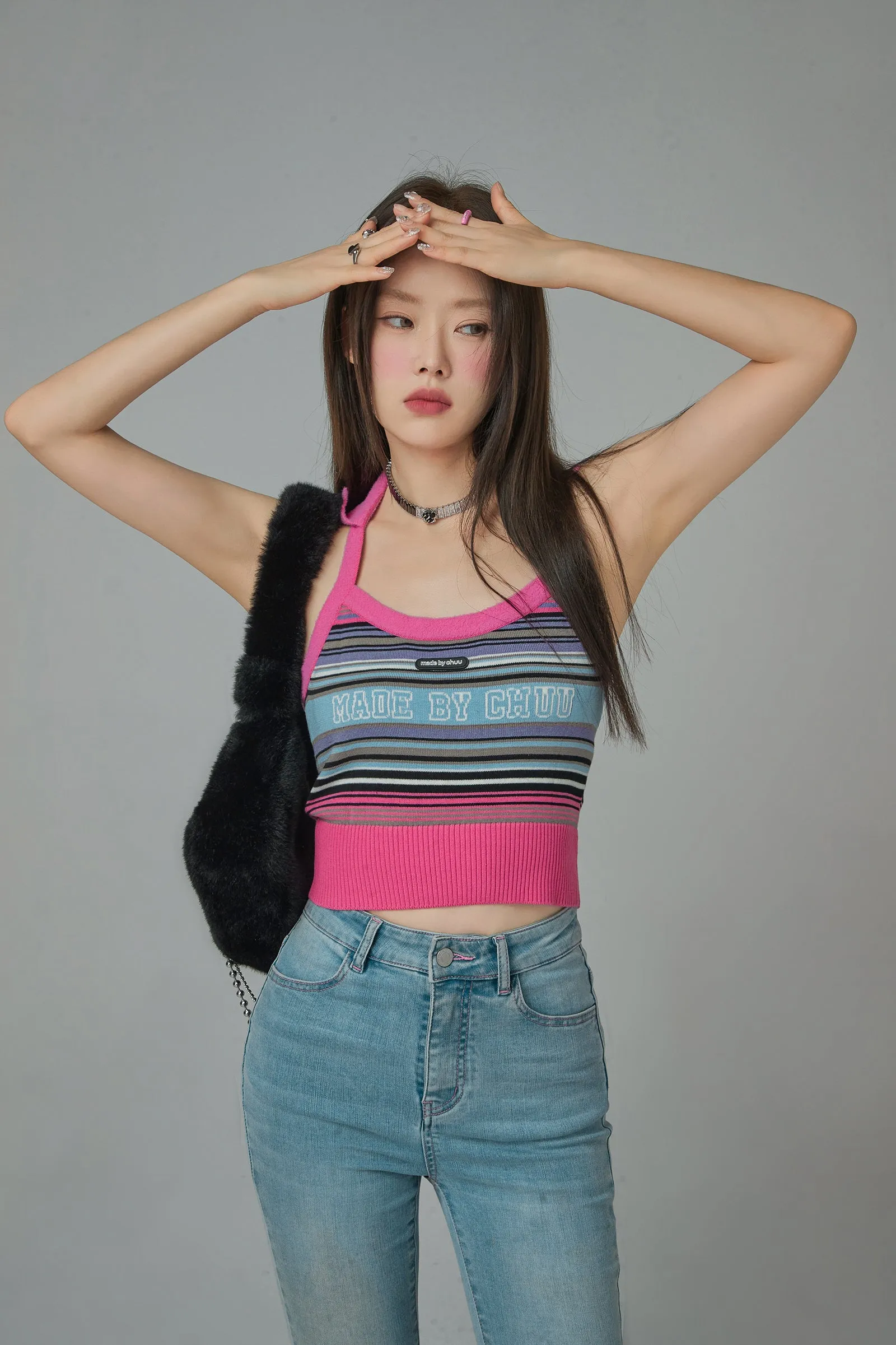 Made By Chuu Colorful World Striped Crop Top