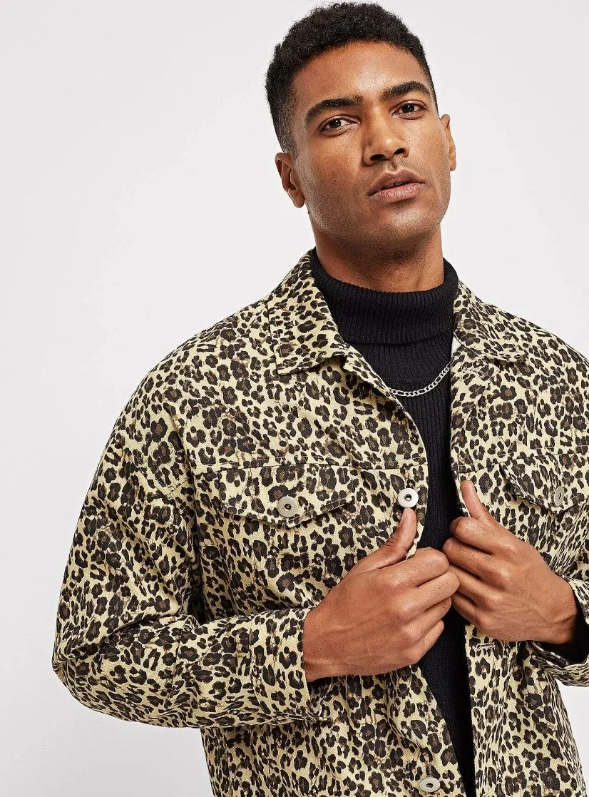 Men Button Up Leopard Jacket