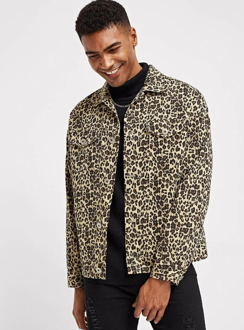 Men Button Up Leopard Jacket