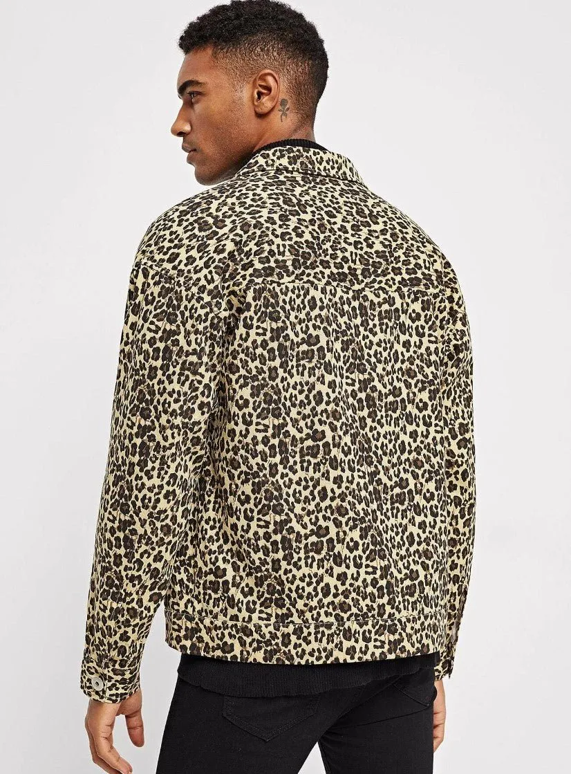 Men Button Up Leopard Jacket