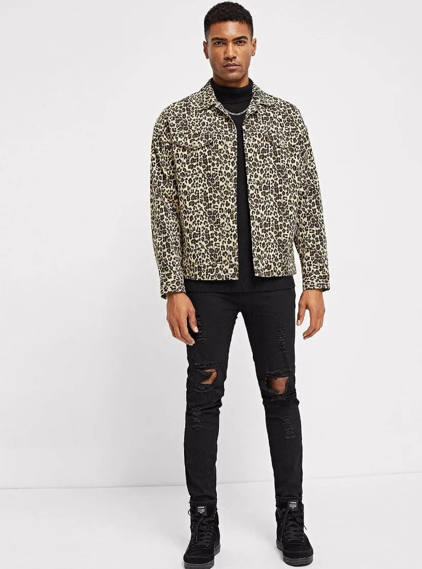 Men Button Up Leopard Jacket