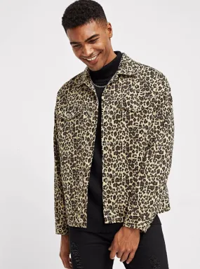 Men Button Up Leopard Jacket