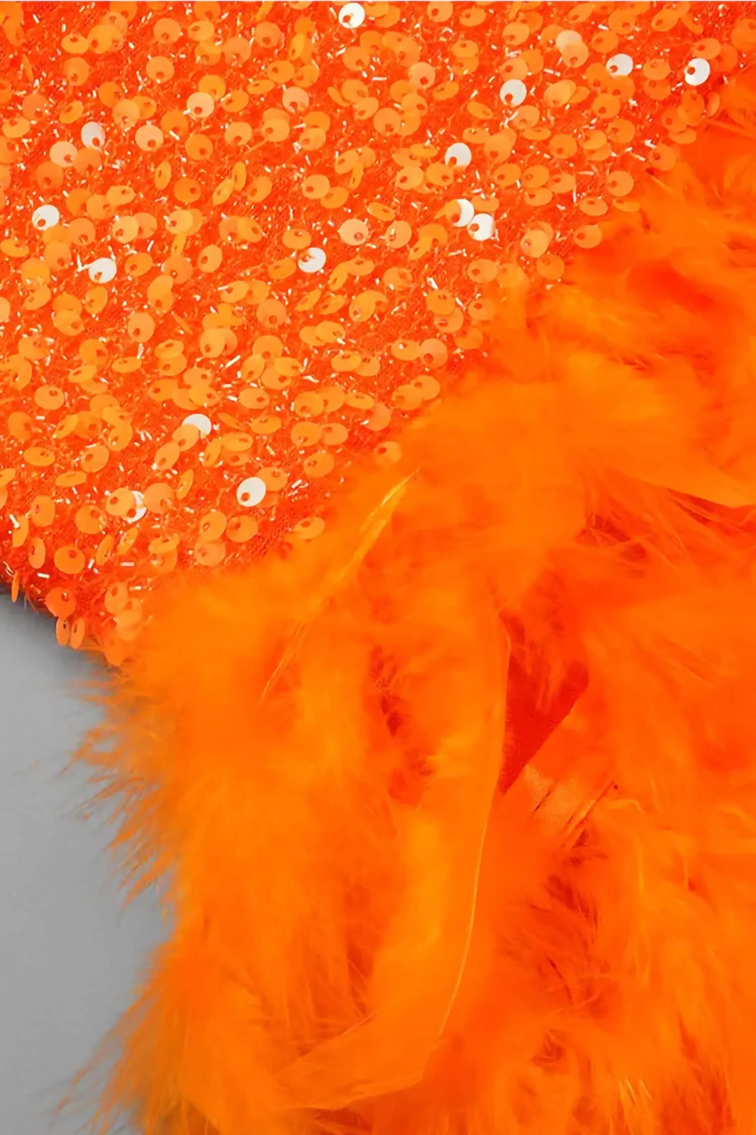 Orange Feather Embellished Sequin Mini Dress