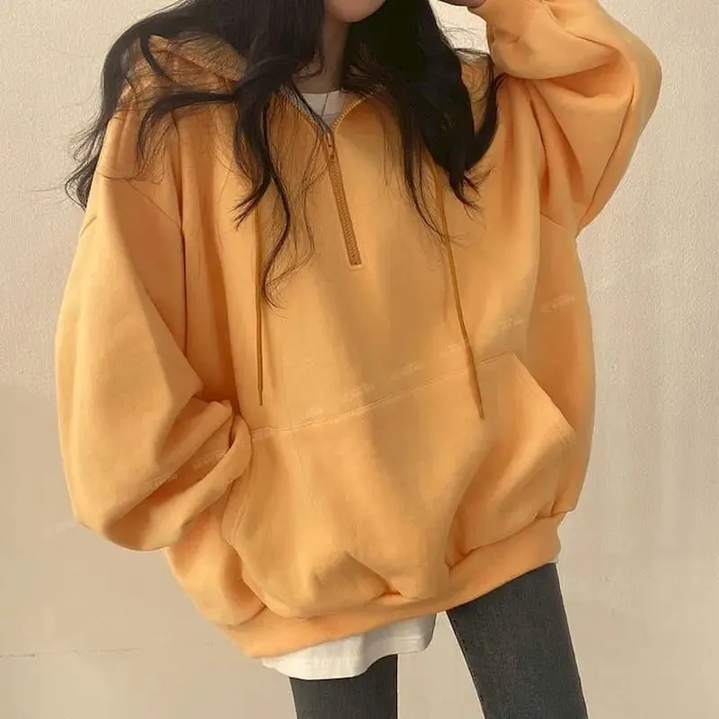 Oversize Solid Color Essential Hoodie with Zipper
