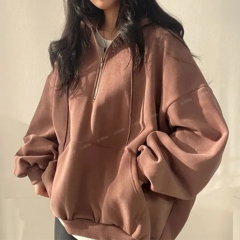 Oversize Solid Color Essential Hoodie with Zipper