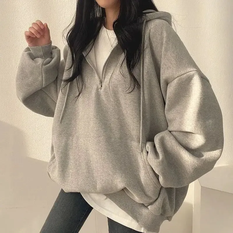 Oversize Solid Color Essential Hoodie with Zipper