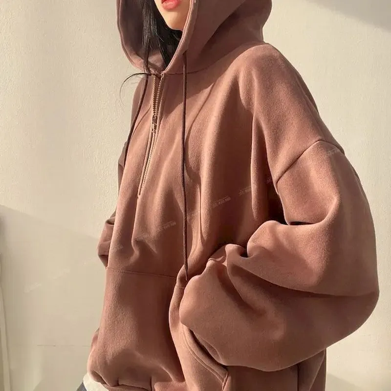 Oversize Solid Color Essential Hoodie with Zipper