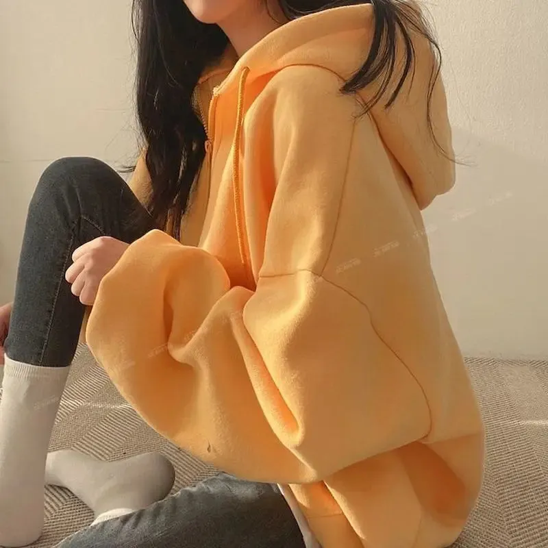 Oversize Solid Color Essential Hoodie with Zipper