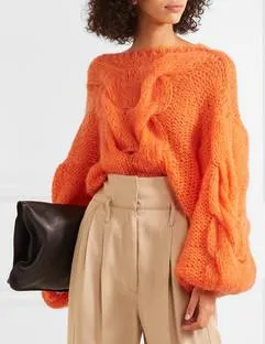 Oversized Cable and Open-Knit Mohair-Blend Sweater
