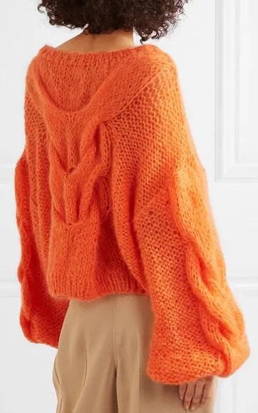 Oversized Cable and Open-Knit Mohair-Blend Sweater
