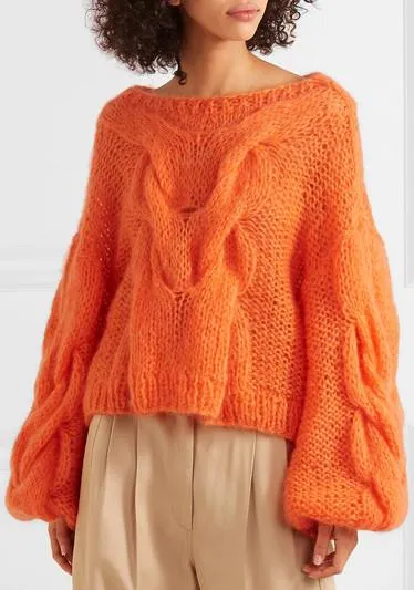 Oversized Cable and Open-Knit Mohair-Blend Sweater