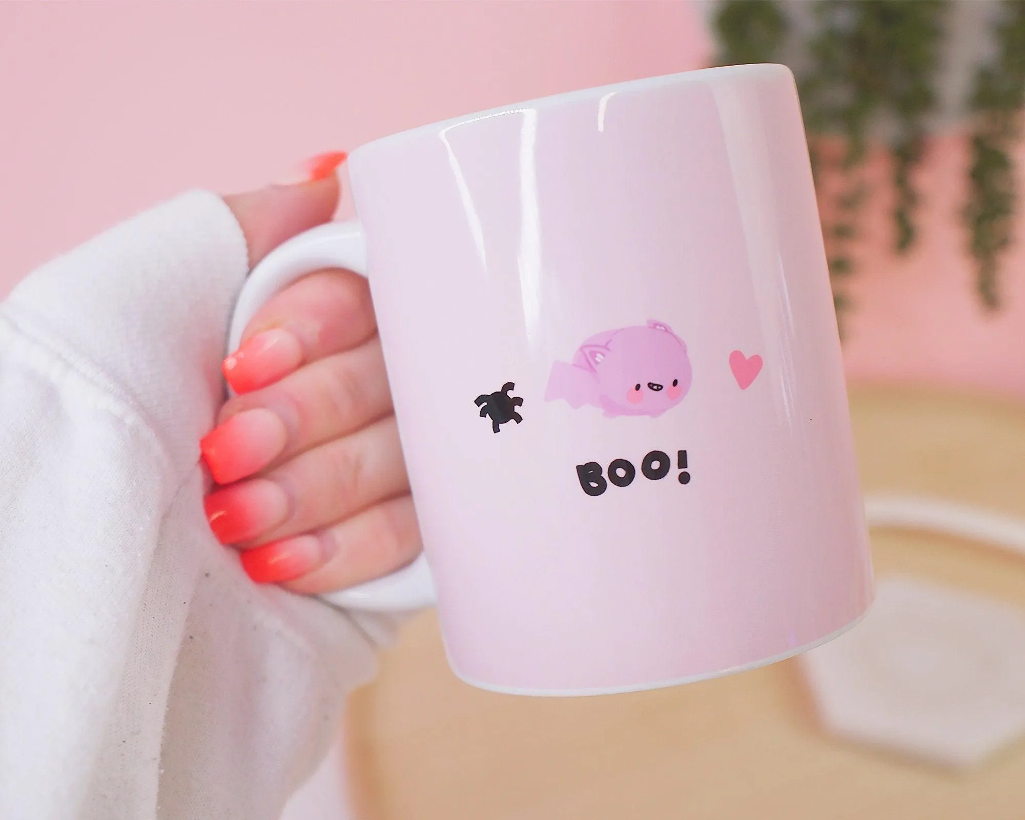 Spooky Hand Printed Ceramic Mug - BOO! Adorable Bat Design