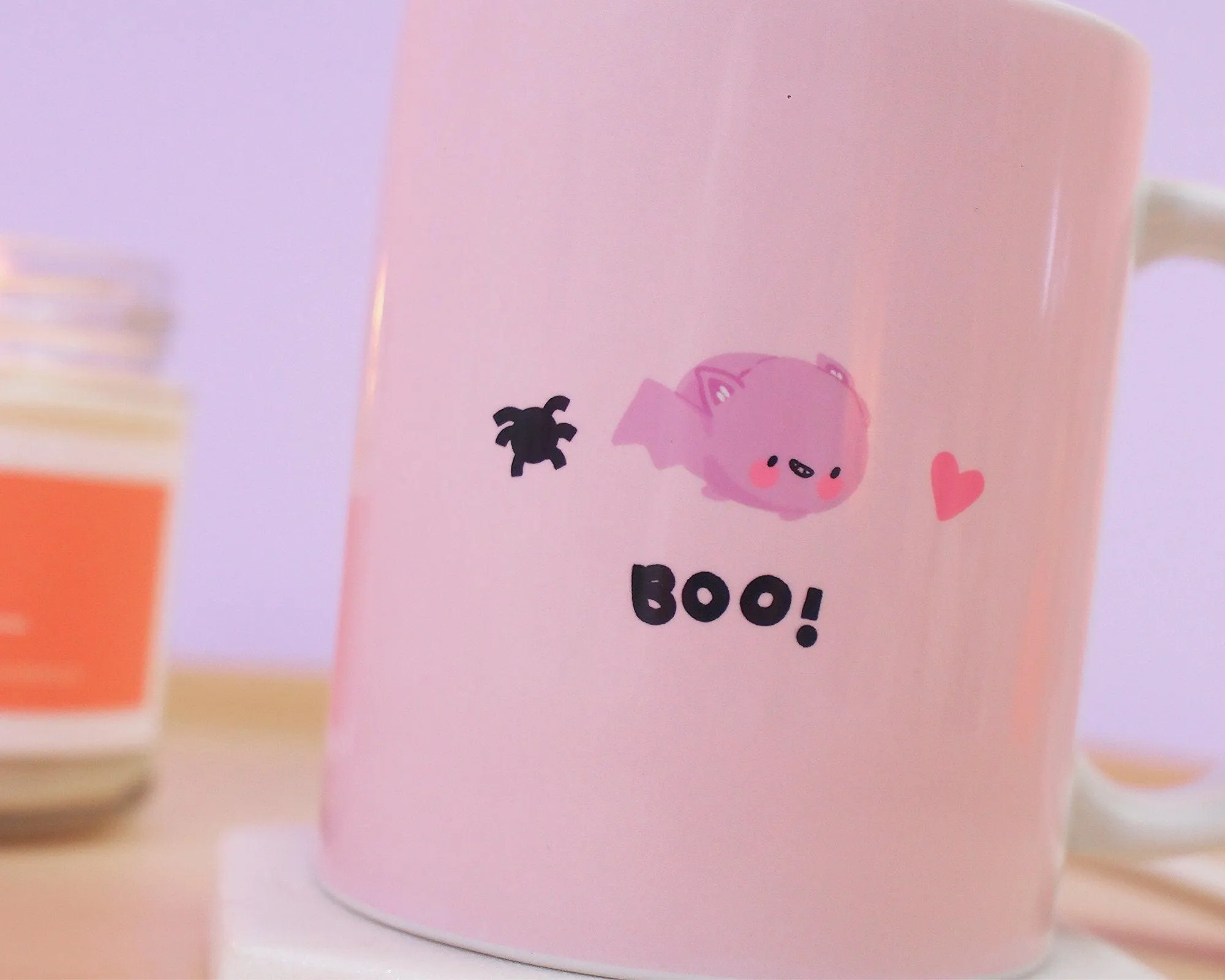 Spooky Hand Printed Ceramic Mug - BOO! Adorable Bat Design
