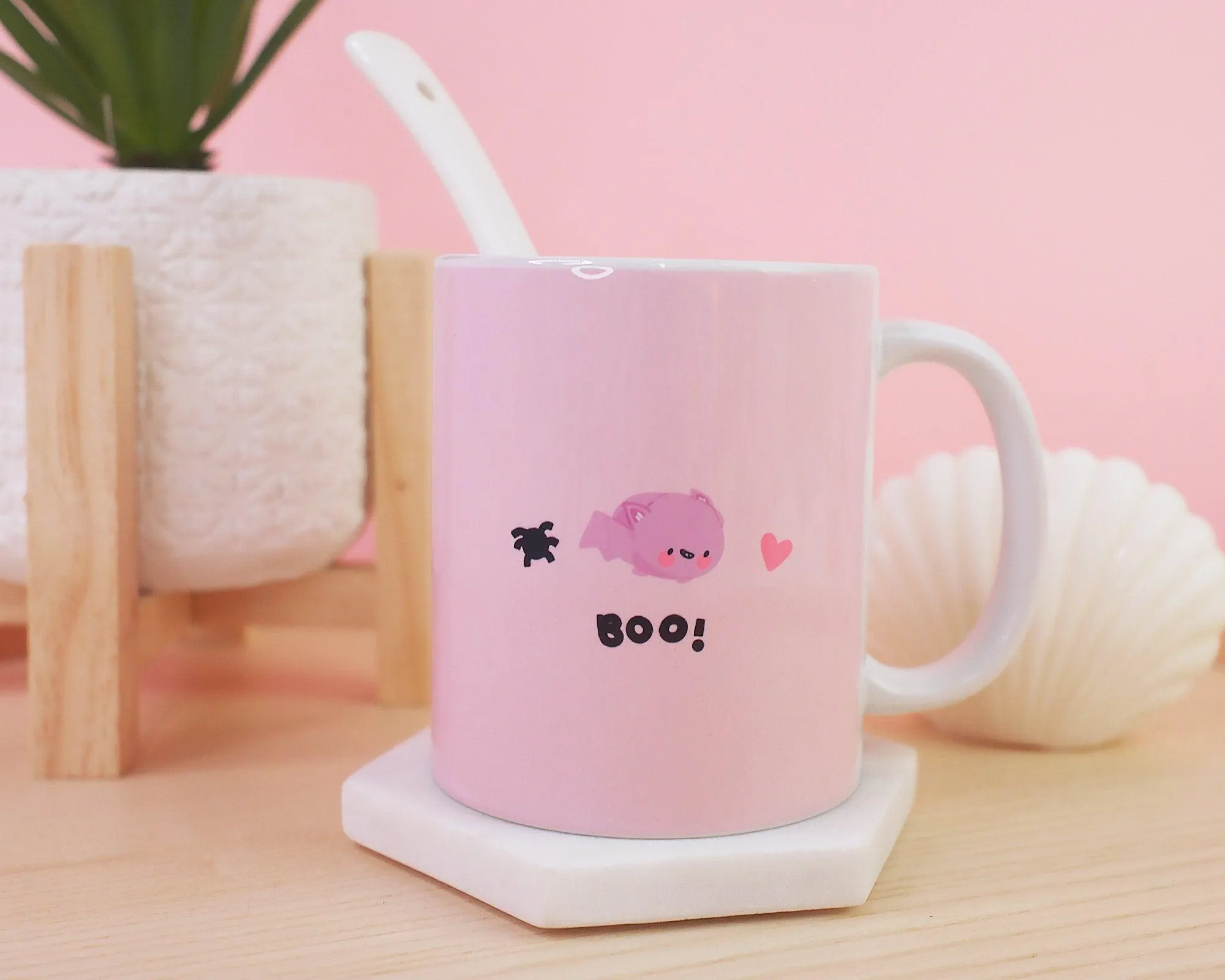 Spooky Hand Printed Ceramic Mug - BOO! Adorable Bat Design