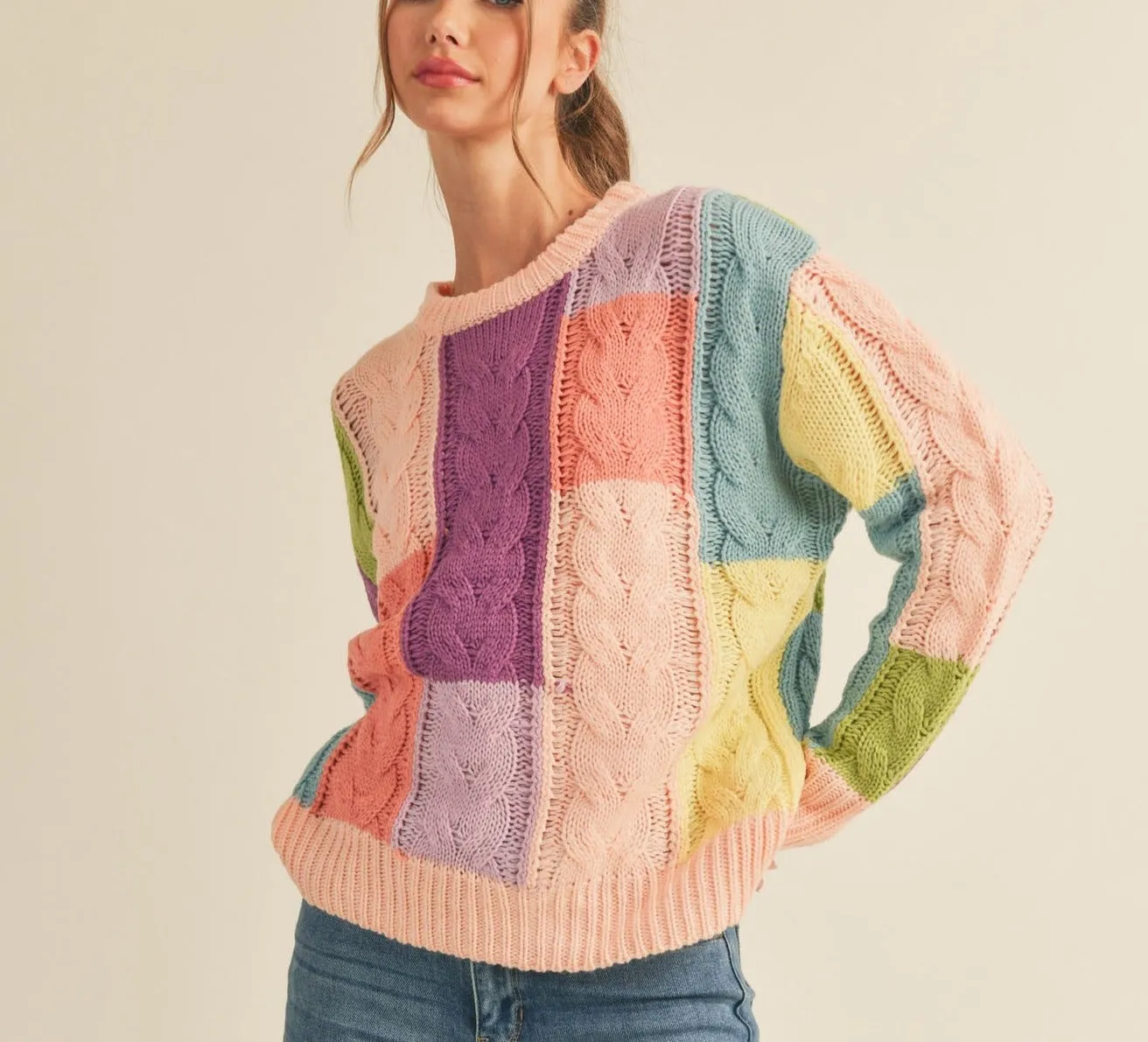 Spring Fever Multi-Color Cable Knit Sweater
