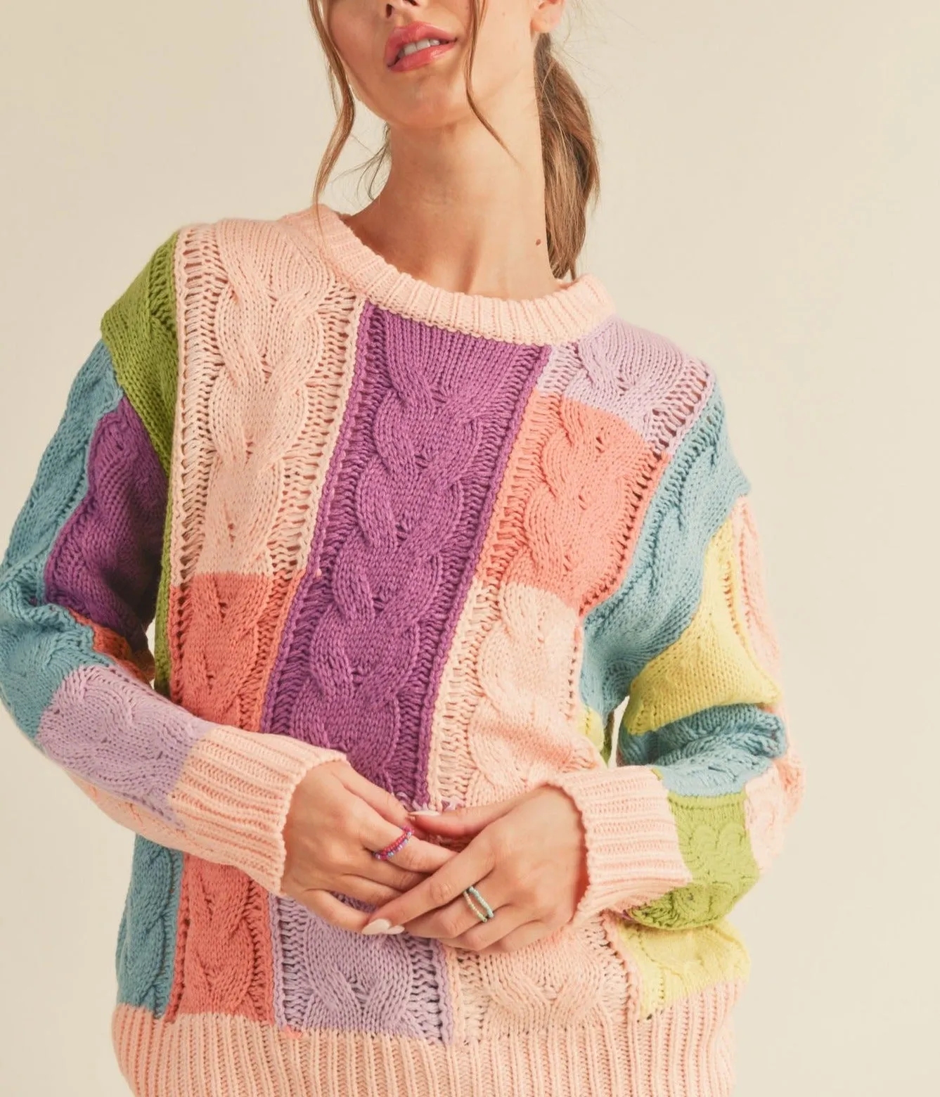 Spring Fever Multi-Color Cable Knit Sweater