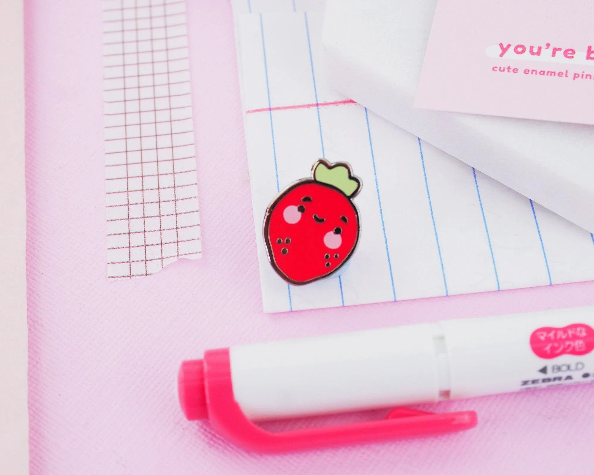 Strawberry Enamel Pin | Kawaii Cute Fruit Badge | Adorable Collectible Accessory