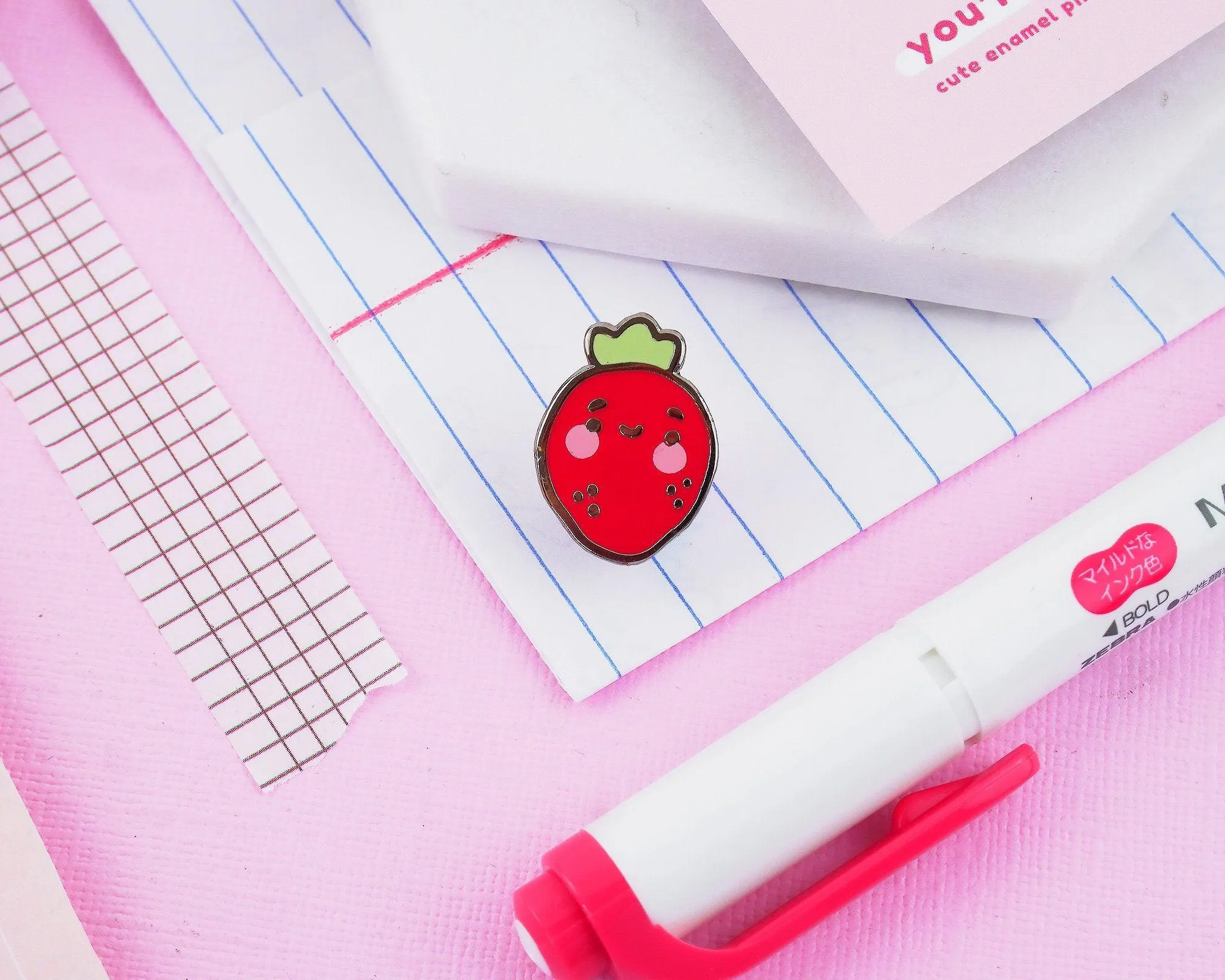 Strawberry Enamel Pin | Kawaii Cute Fruit Badge | Adorable Collectible Accessory