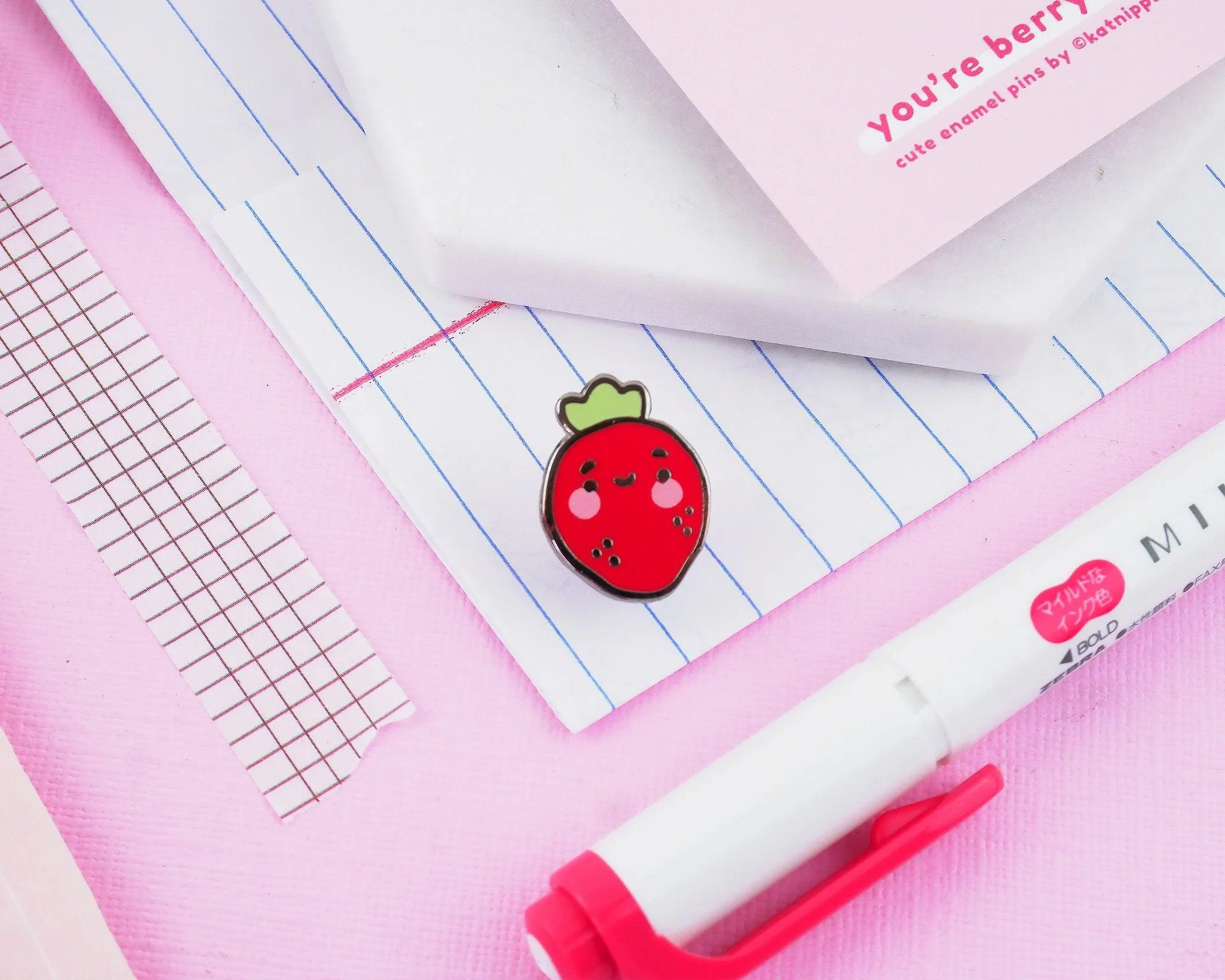 Strawberry Enamel Pin | Kawaii Cute Fruit Badge | Adorable Collectible Accessory