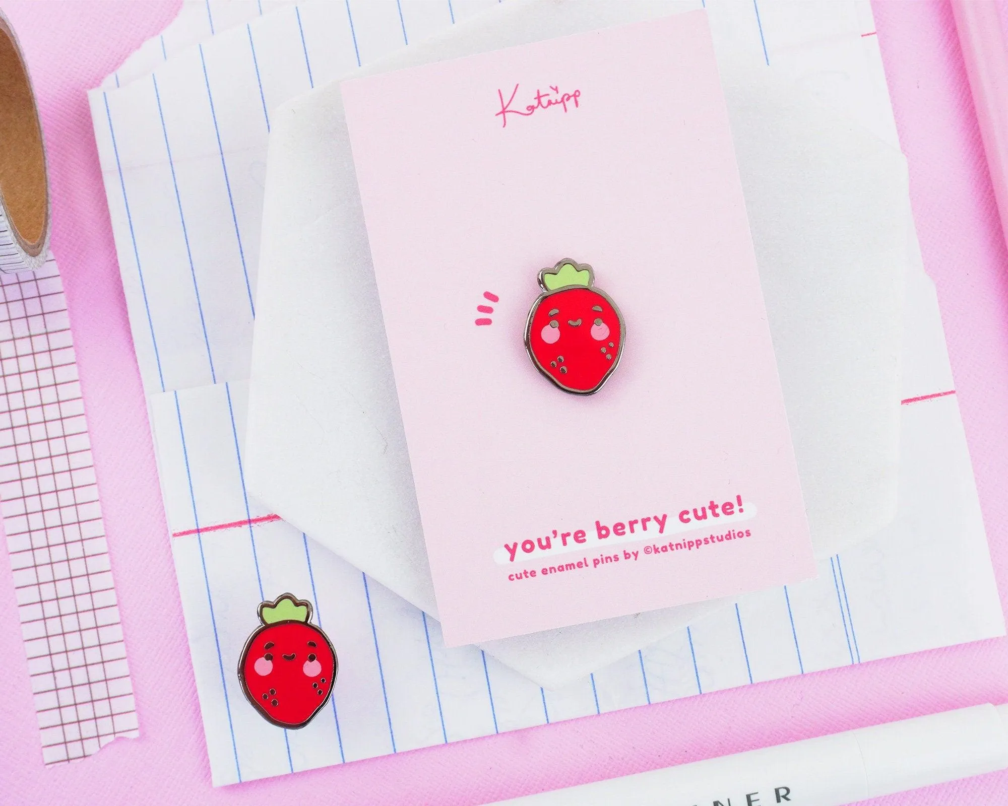 Strawberry Enamel Pin | Kawaii Cute Fruit Badge | Adorable Collectible Accessory