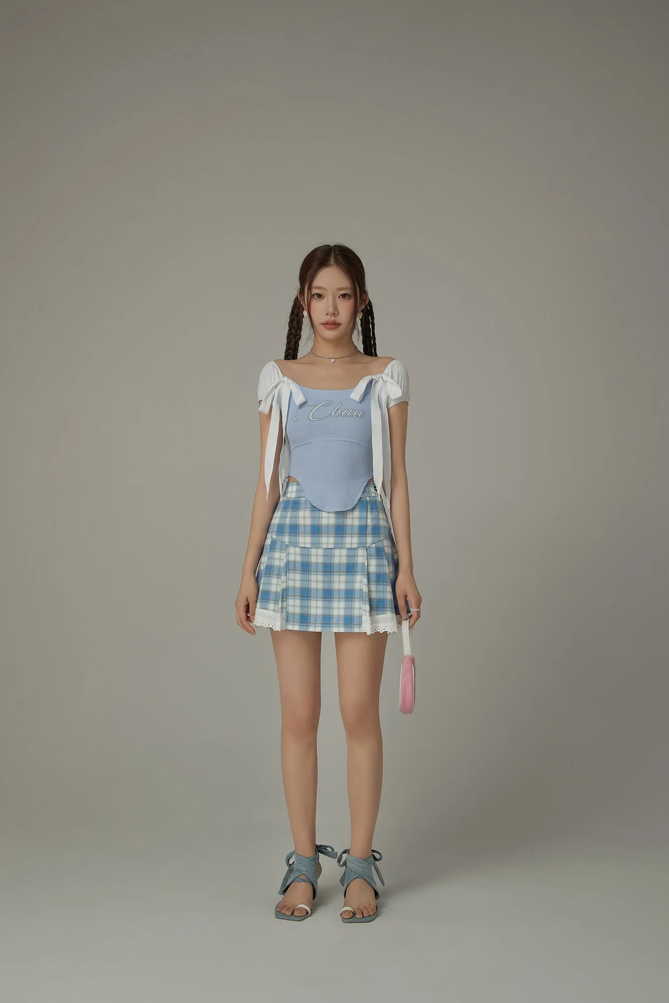 Unbalanced Chuu Lettering Ribbon Short Sleeve Top