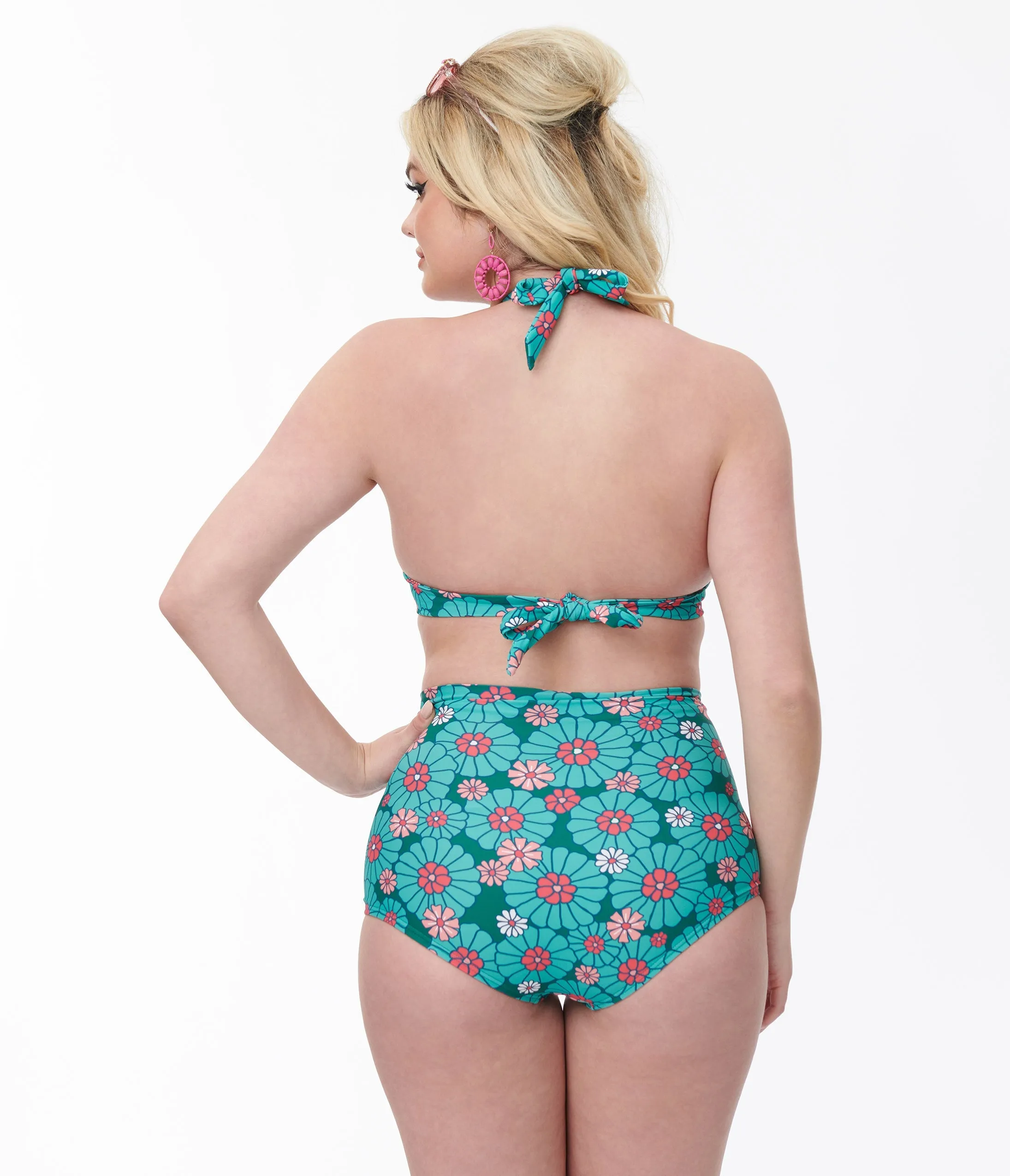 Unique Vintage Teal Flower Child Monroe Swim Bottom