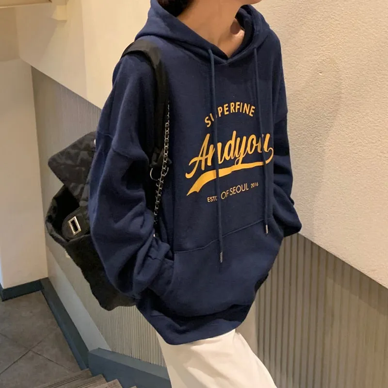 Wjczt College Harajuku Grey Fleece Baggy Pullover Fashio Printing Sweatshirt Casual Lazy Wind Raglan Sleeves Drawstring Hoodie Autumn