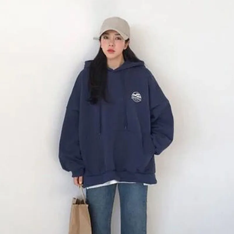 Wjczt Harajuku Dark Blue Winter Clothing Vintage Loose Pullover Fashion Letter Print Sweatshirt Lazy Casual Raglan Sleeves Hoodie Top