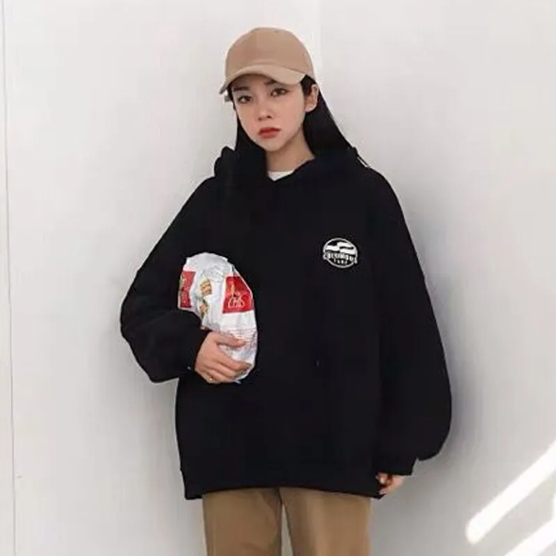 Wjczt Harajuku Dark Blue Winter Clothing Vintage Loose Pullover Fashion Letter Print Sweatshirt Lazy Casual Raglan Sleeves Hoodie Top
