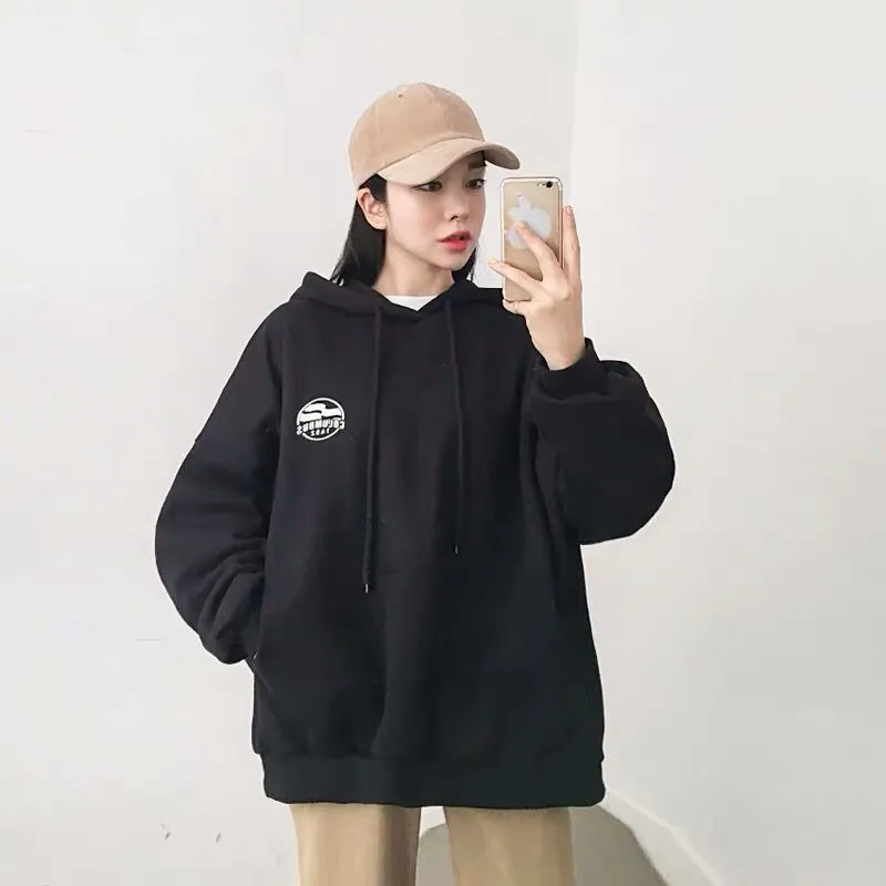 Wjczt Harajuku Dark Blue Winter Clothing Vintage Loose Pullover Fashion Letter Print Sweatshirt Lazy Casual Raglan Sleeves Hoodie Top
