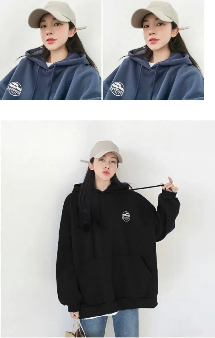 Wjczt Harajuku Dark Blue Winter Clothing Vintage Loose Pullover Fashion Letter Print Sweatshirt Lazy Casual Raglan Sleeves Hoodie Top