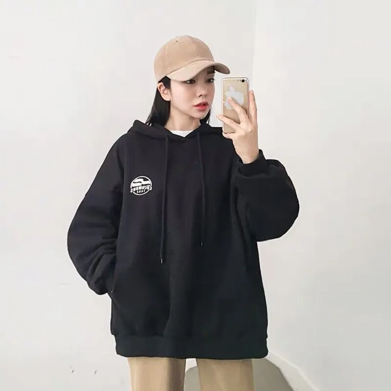 Wjczt Harajuku Dark Blue Winter Clothing Vintage Loose Pullover Fashion Letter Print Sweatshirt Lazy Casual Raglan Sleeves Hoodie Top