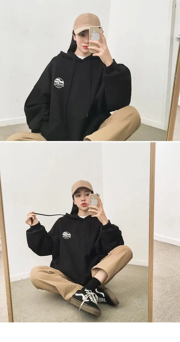 Wjczt Harajuku Dark Blue Winter Clothing Vintage Loose Pullover Fashion Letter Print Sweatshirt Lazy Casual Raglan Sleeves Hoodie Top