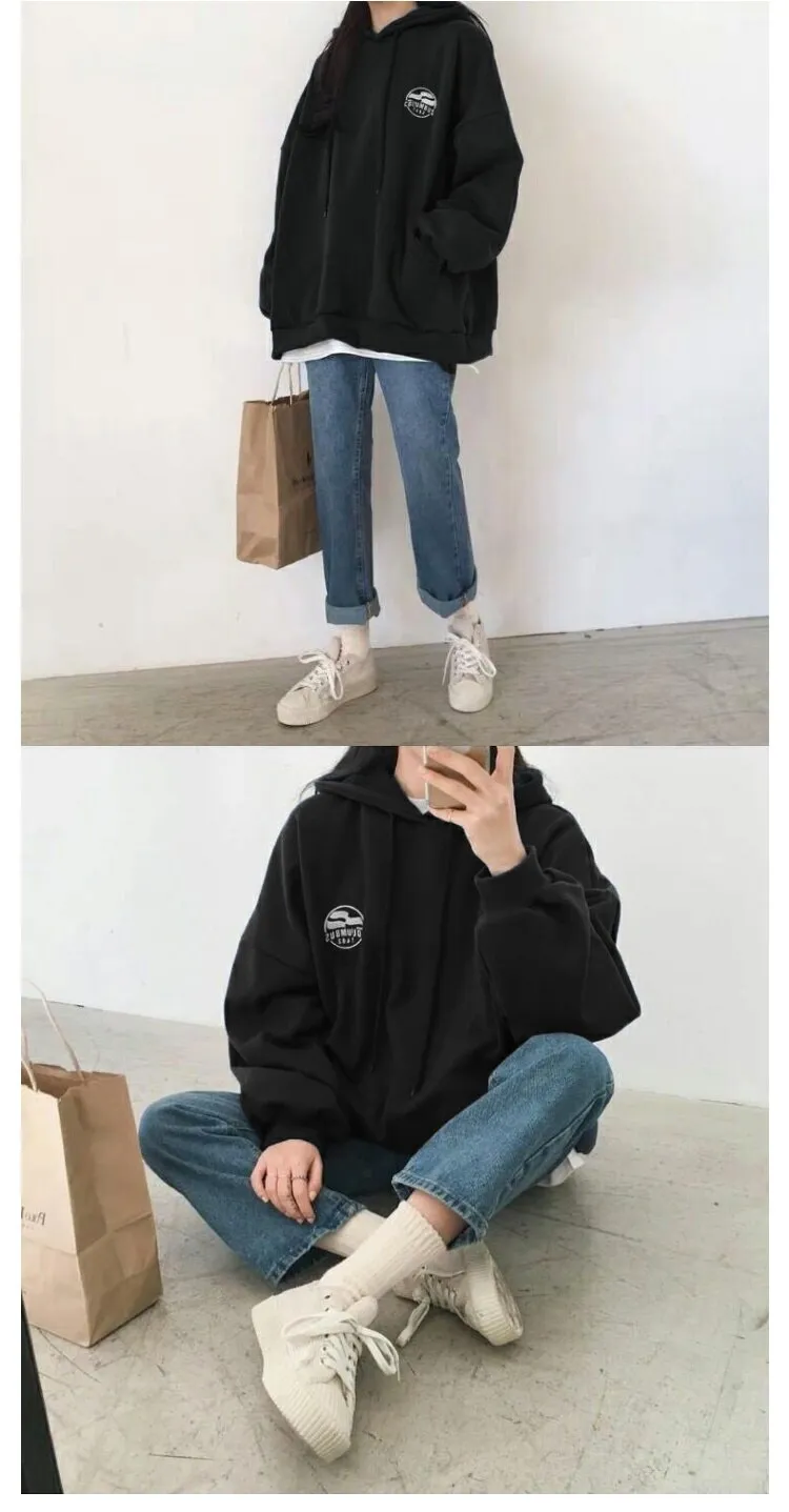 Wjczt Harajuku Dark Blue Winter Clothing Vintage Loose Pullover Fashion Letter Print Sweatshirt Lazy Casual Raglan Sleeves Hoodie Top