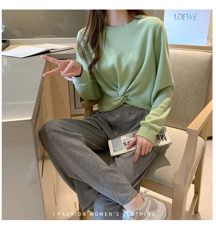 Wjczt Harajuku Solid Cross Sweatshirt Women Long Sleeve Short Hoodie Hoodies Sweatshirts Casual Tracksuit Mujer Crop Tops