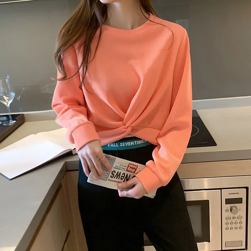 Wjczt Harajuku Solid Cross Sweatshirt Women Long Sleeve Short Hoodie Hoodies Sweatshirts Casual Tracksuit Mujer Crop Tops