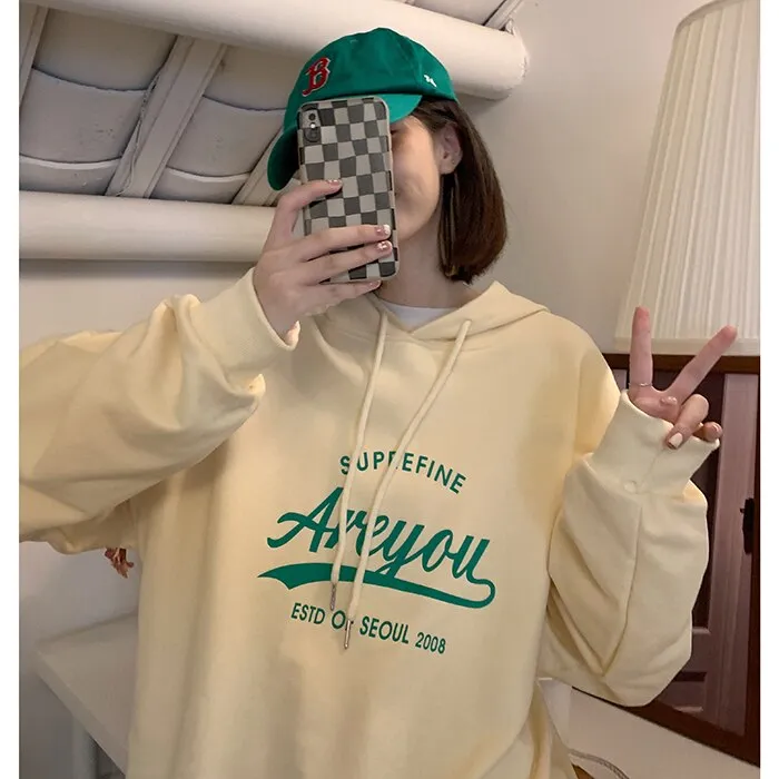 Wjczt Letter Printing Yellow Sweatshirt Women Hoodie Autumn TOPs Streetwear Harajuku Baggy Fashion Thickened Clothes Cotton Pullover