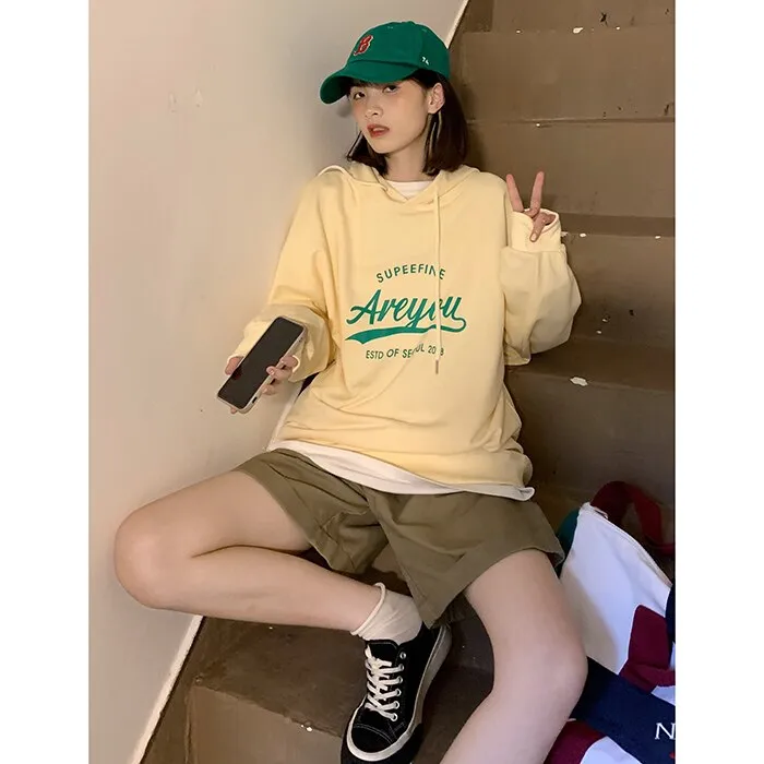 Wjczt Letter Printing Yellow Sweatshirt Women Hoodie Autumn TOPs Streetwear Harajuku Baggy Fashion Thickened Clothes Cotton Pullover