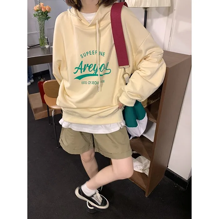 Wjczt Letter Printing Yellow Sweatshirt Women Hoodie Autumn TOPs Streetwear Harajuku Baggy Fashion Thickened Clothes Cotton Pullover