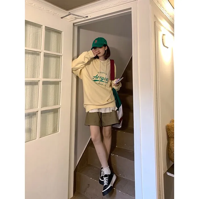Wjczt Letter Printing Yellow Sweatshirt Women Hoodie Autumn TOPs Streetwear Harajuku Baggy Fashion Thickened Clothes Cotton Pullover