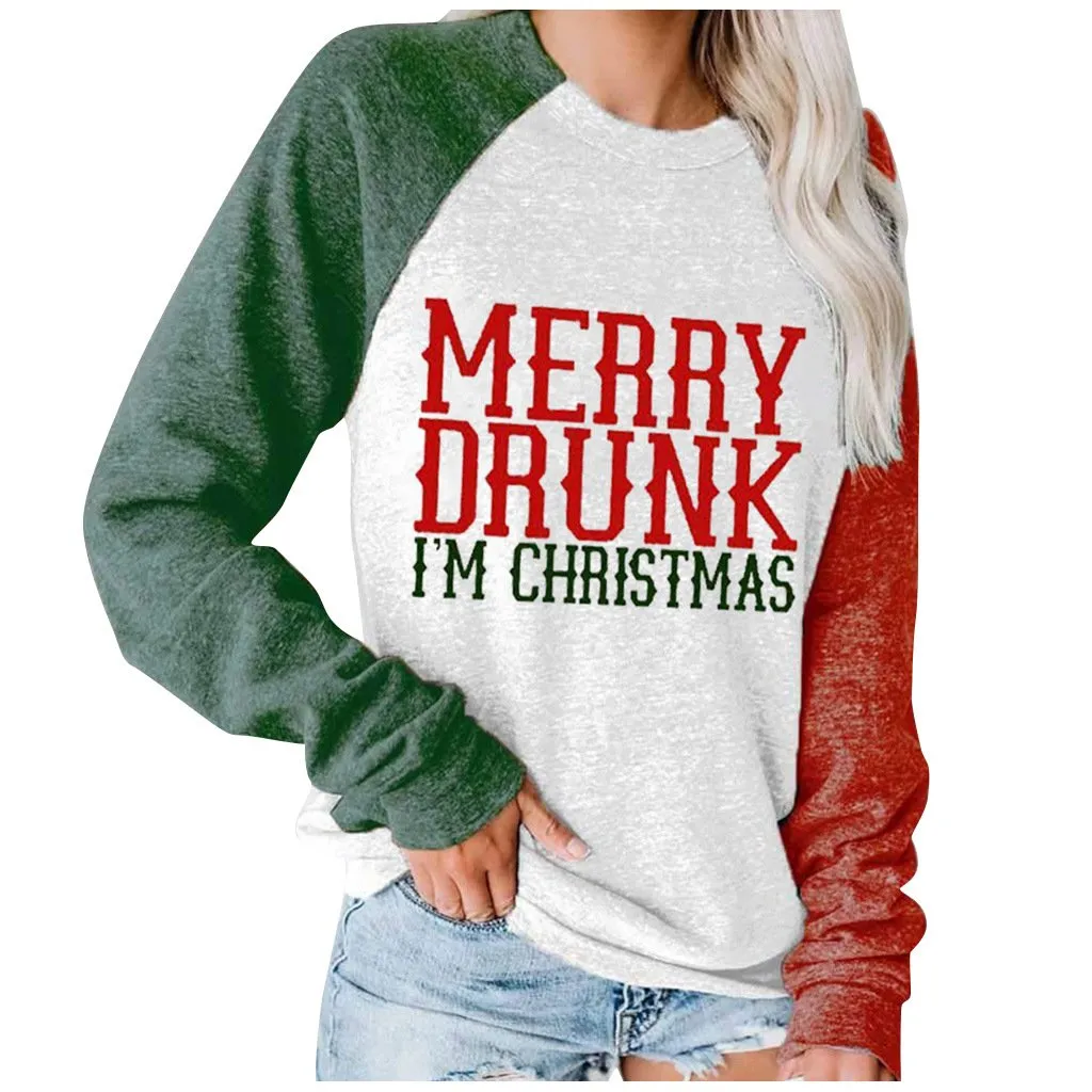 Women's printed pullover Chritmas crewneck sweatshirts fall/winter loose long sleeve tops