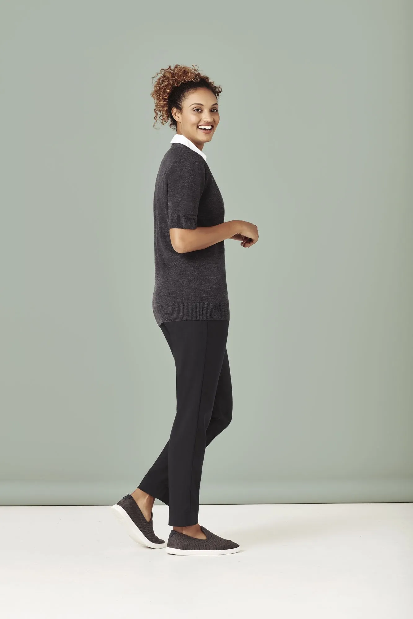 Womens Zip Front Short Sleeve Knit